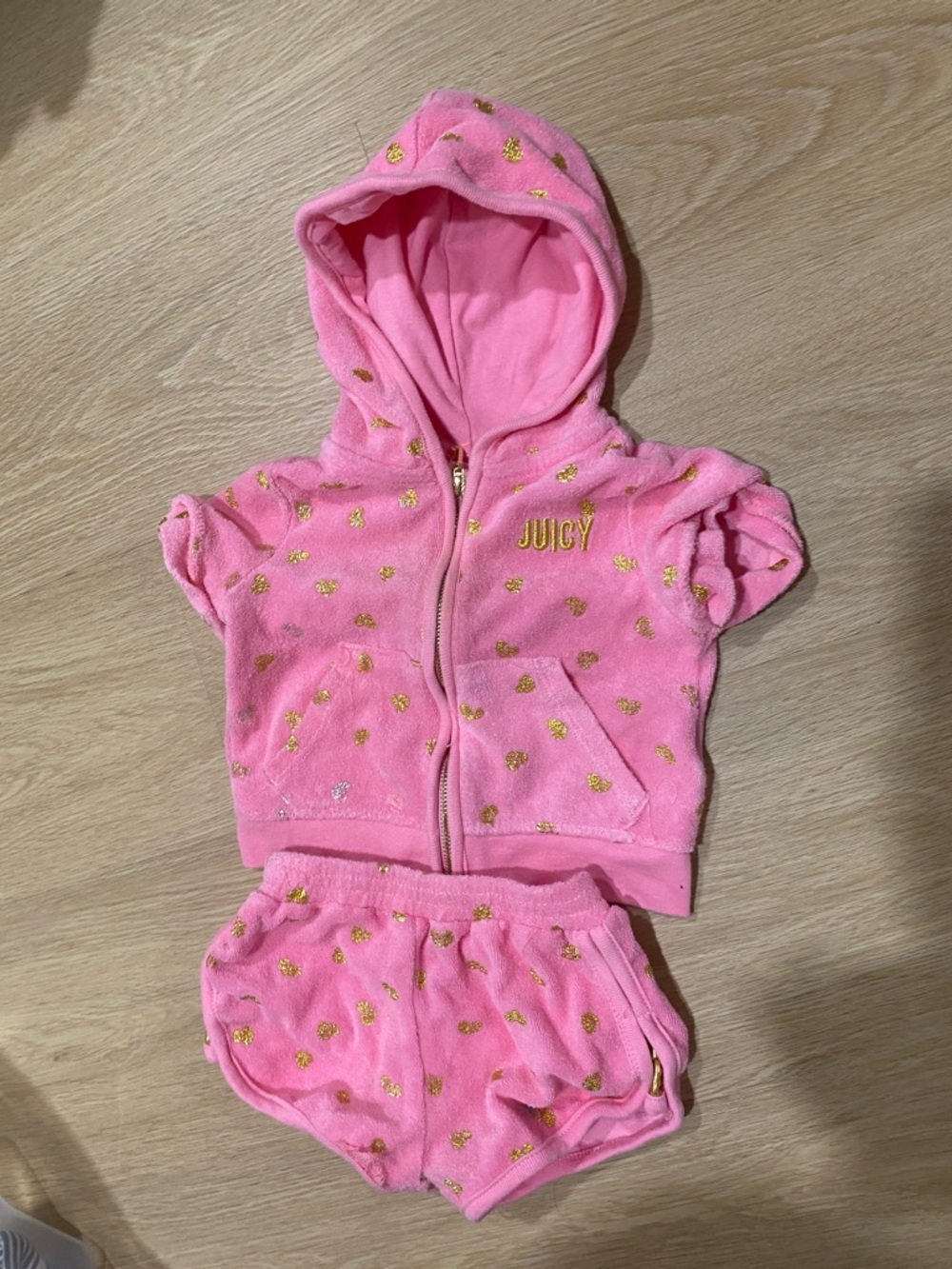 Juicy Couture Pink with gold hearts hooded terry set for toddler